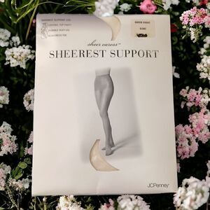 JCPenney Sheer Caress Pantyhose Stockings Sheerest Support Queen Short Bone NEW.